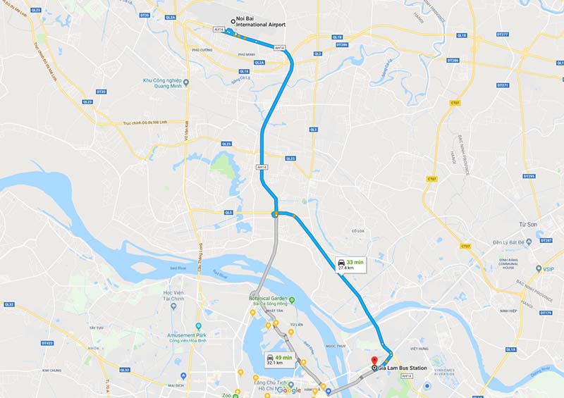 Noi Bai airport to Gia Lam bus station