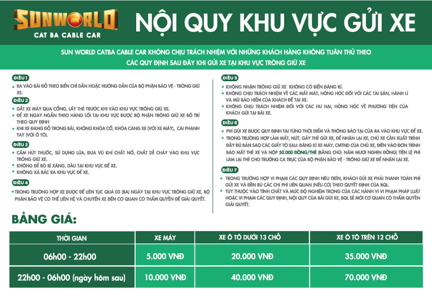 Bảng giá gửi xe tại nhà ga Cát Hải